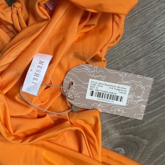 NEW Meshki Jemma Draped Slinky Maxi Dress - Orange Sorbet Medium - Picture 7 of 10